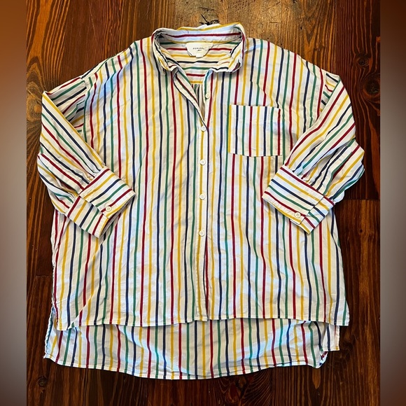 POMANDER PLACE TUCKERNUCK Adair Primary Striped Boyfriend Oversized Button Down - Picture 9 of 9